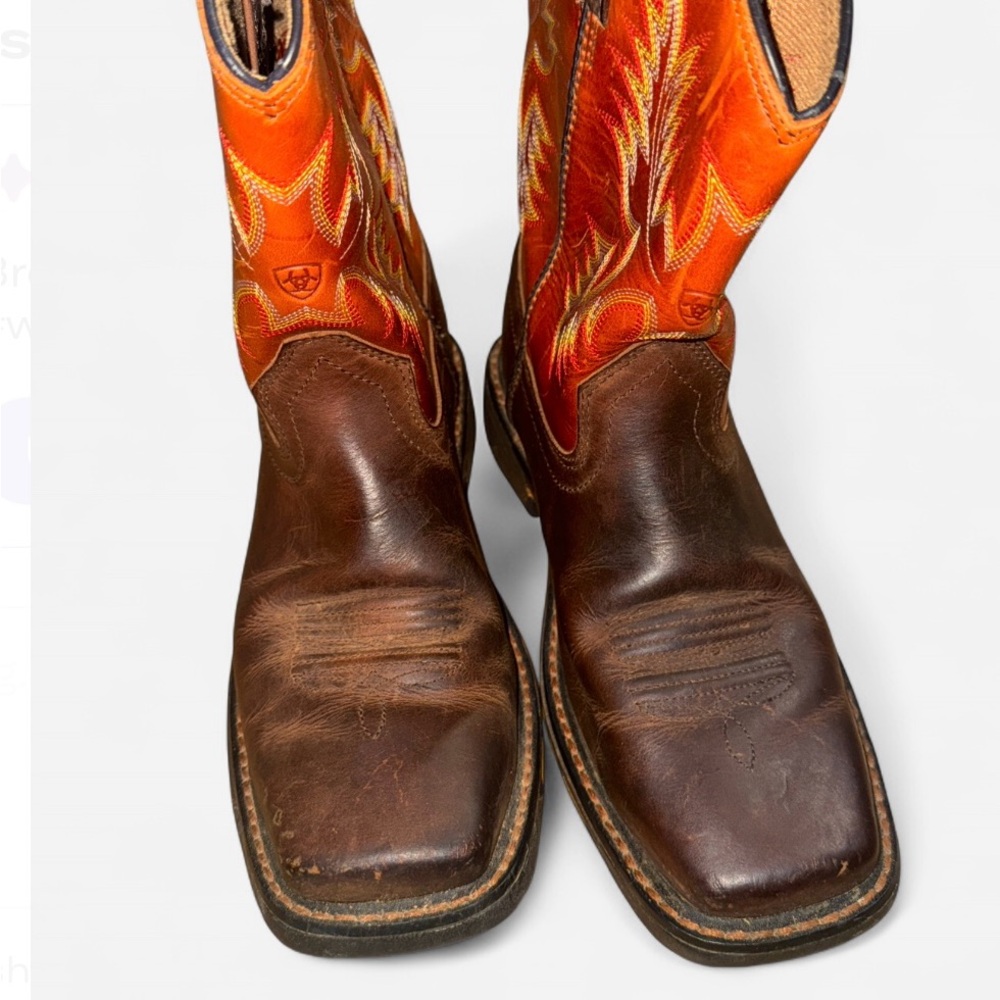 Ariat Rustic Brown and Vibrant Orange Boots - Picture 2 of 9